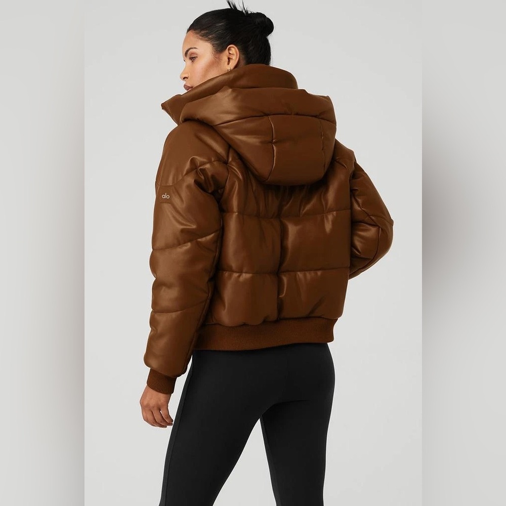 Alo Faux Leather Boss Puffer jacket in cinnamon brown L - Picture 3 of 14